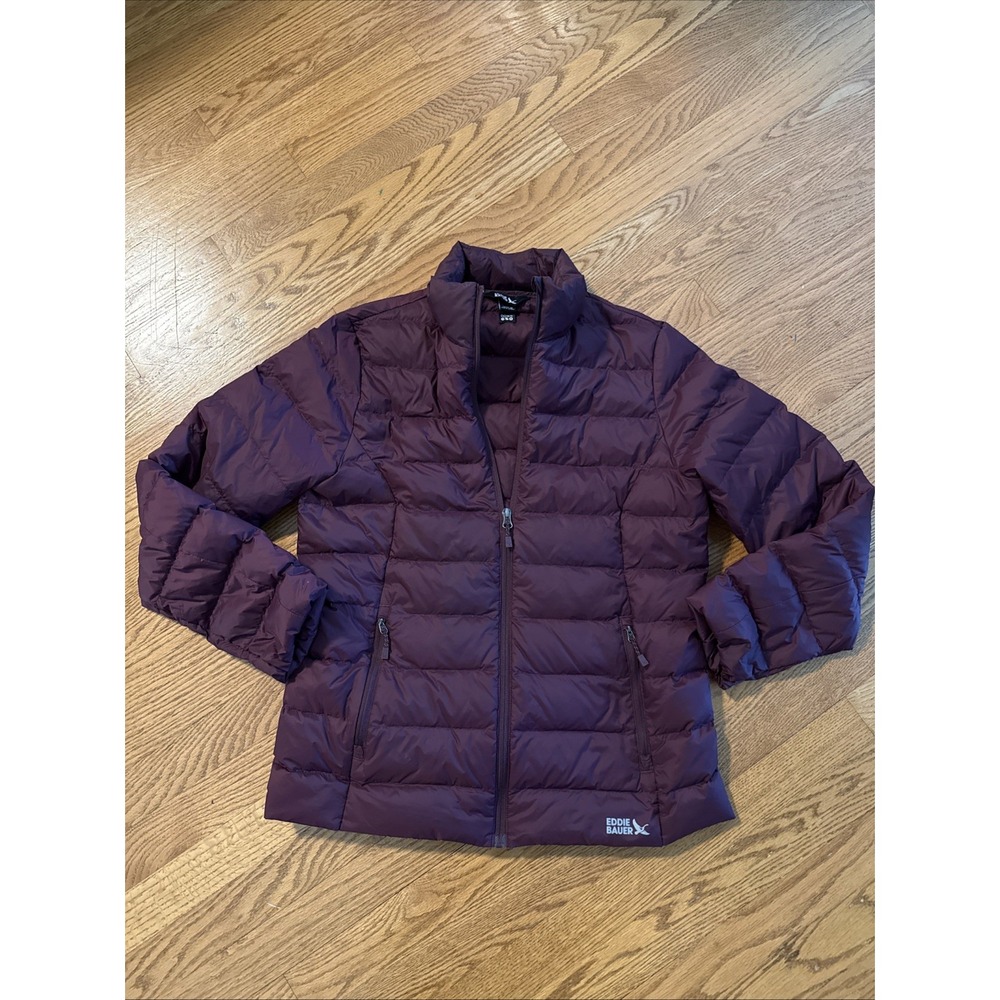 650 Down Filled Puffer Jacket Coat Womens M Eddie Bauer Burgundy Light Weight